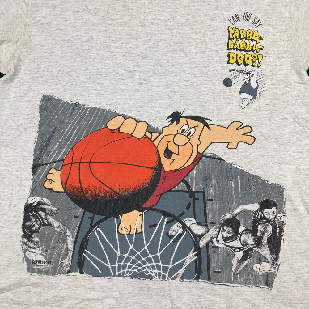 Vintage Filntstones Shirt Mens XL Gray 1991 Fred Flintstone Basketball 90s USA - Picture 3 of 11